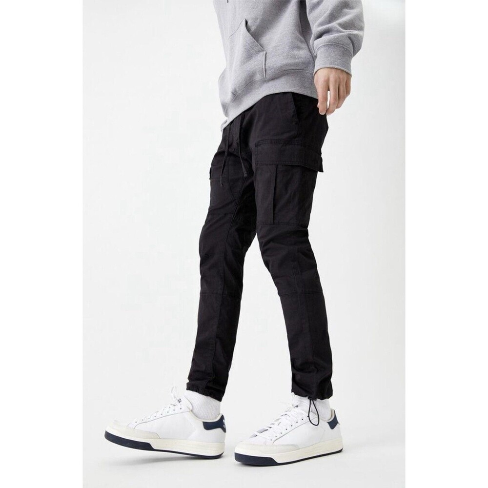 PacSun Men’s Slim Cargo Pants Black Onyx Utility Drawstring Pull On Size Small